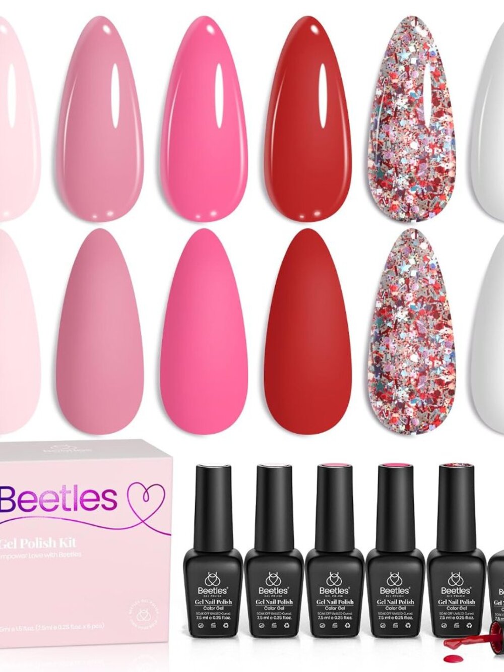 Beetles Spring Gel Nail Polish Set - 6 Colors Pink Gel Polish Nail Kit Red Nude